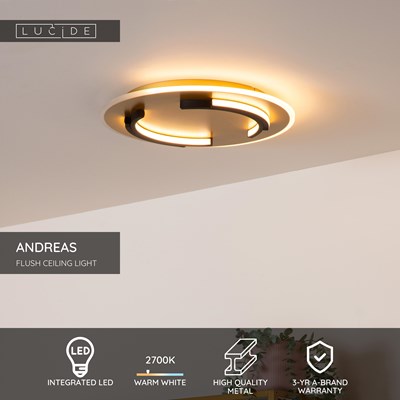 Lucide ANDREAS - Flush ceiling light - Ø 39,6 cm - LED - 1x30W 2700K - Matt Gold / Brass